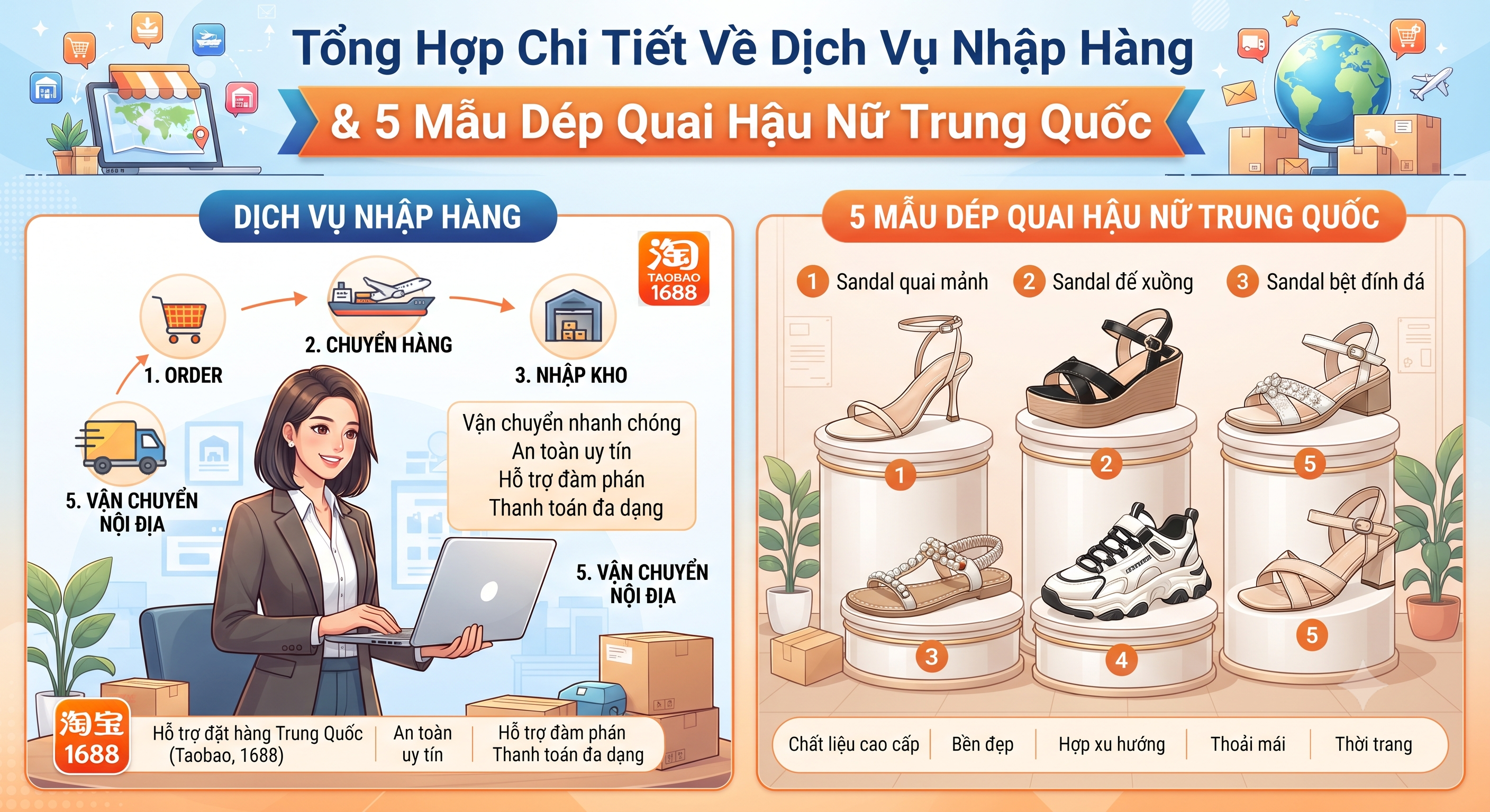 Tổng Hợp Chi Tiết Về Dịch Vụ Nhập Hàng & 5 Mẫu Dép Quai Hậu Nữ Trung Quốc