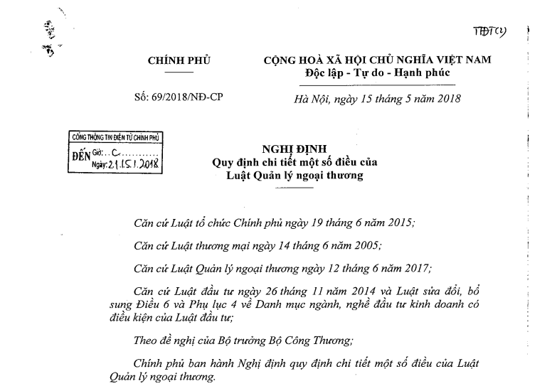 Nghị định số 69/2018/NĐ-CP của Chính phủ