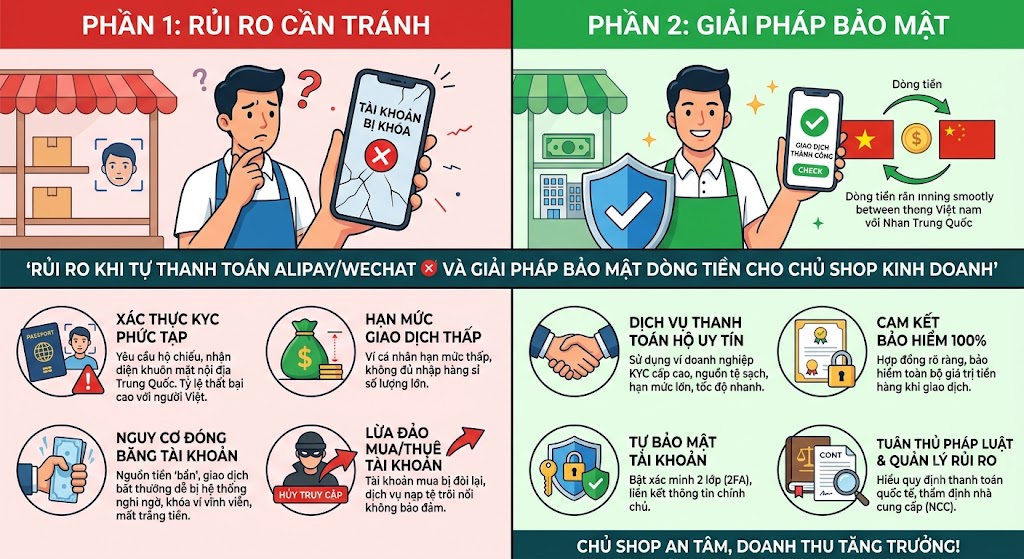 Rủi ro khi tự thanh toán Alipay/WeChat và giải pháp cho chủ shop kinh doanh