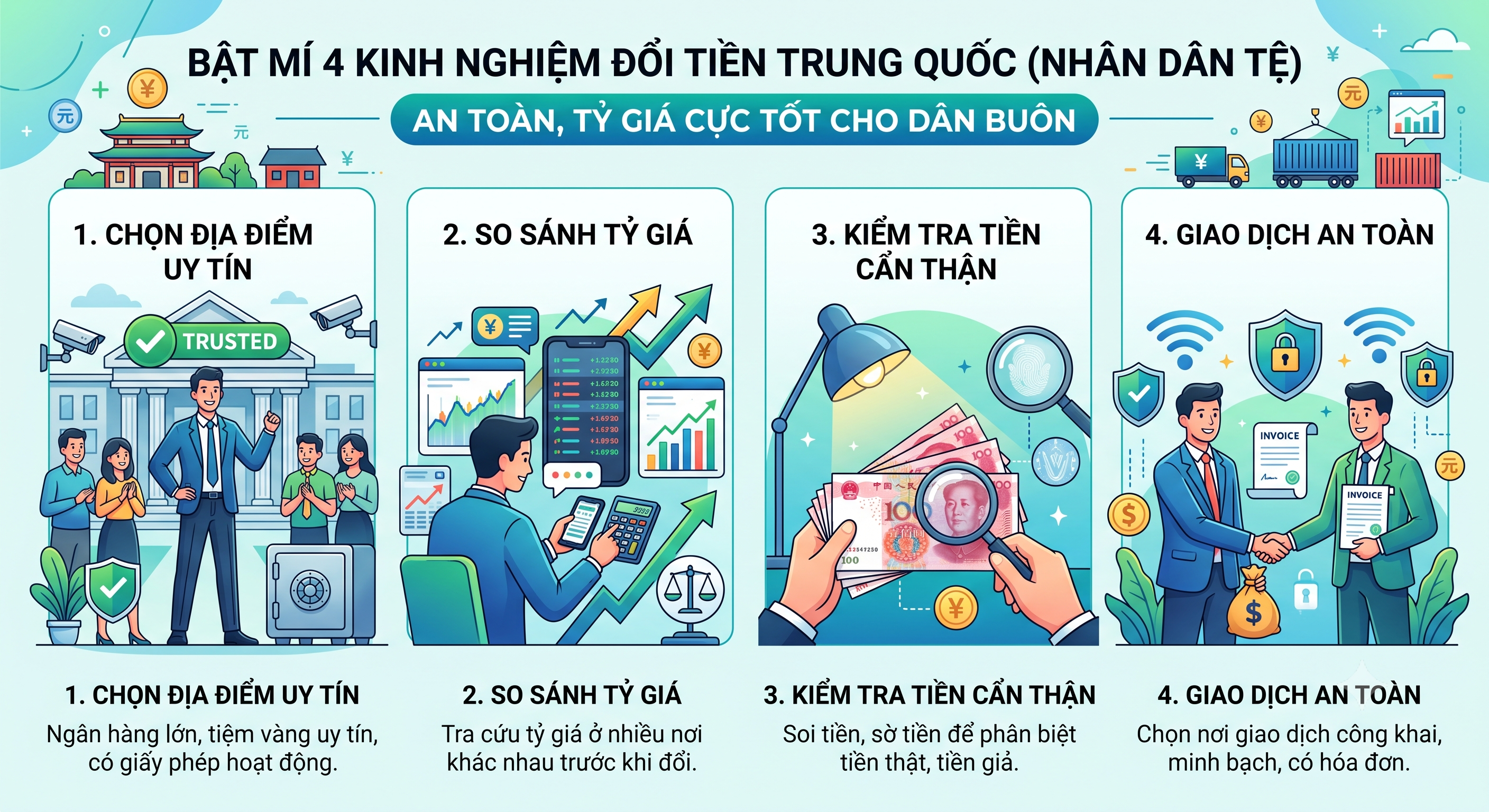 Bật mí 4 kinh nghiệm đổi tiền Trung Quốc (Nhân Dân Tệ) an toàn, tỷ giá cực tốt cho dân buôn