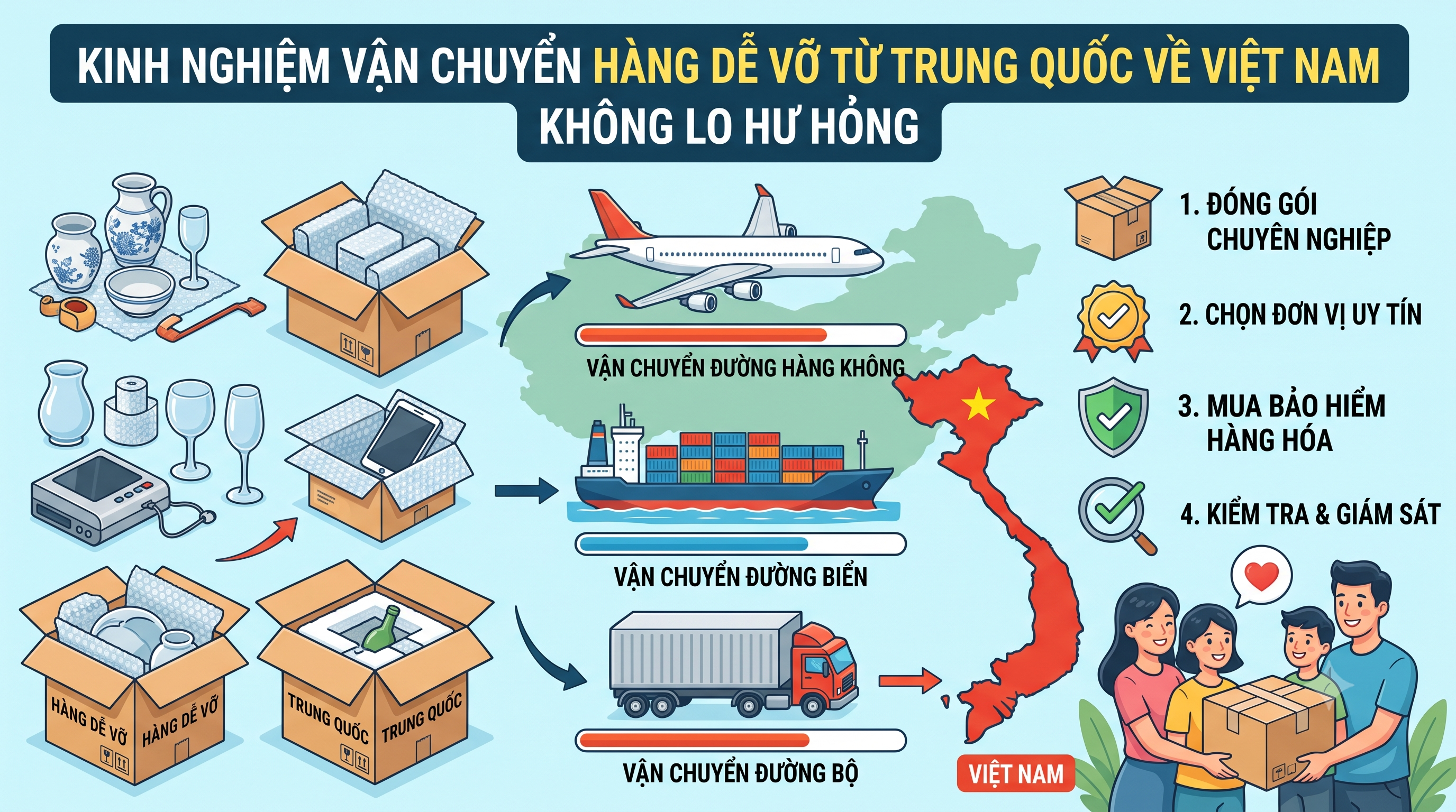 Kinh nghiệm vận chuyển hàng dễ vỡ từ Trung Quốc về Việt Nam không lo hư hỏng