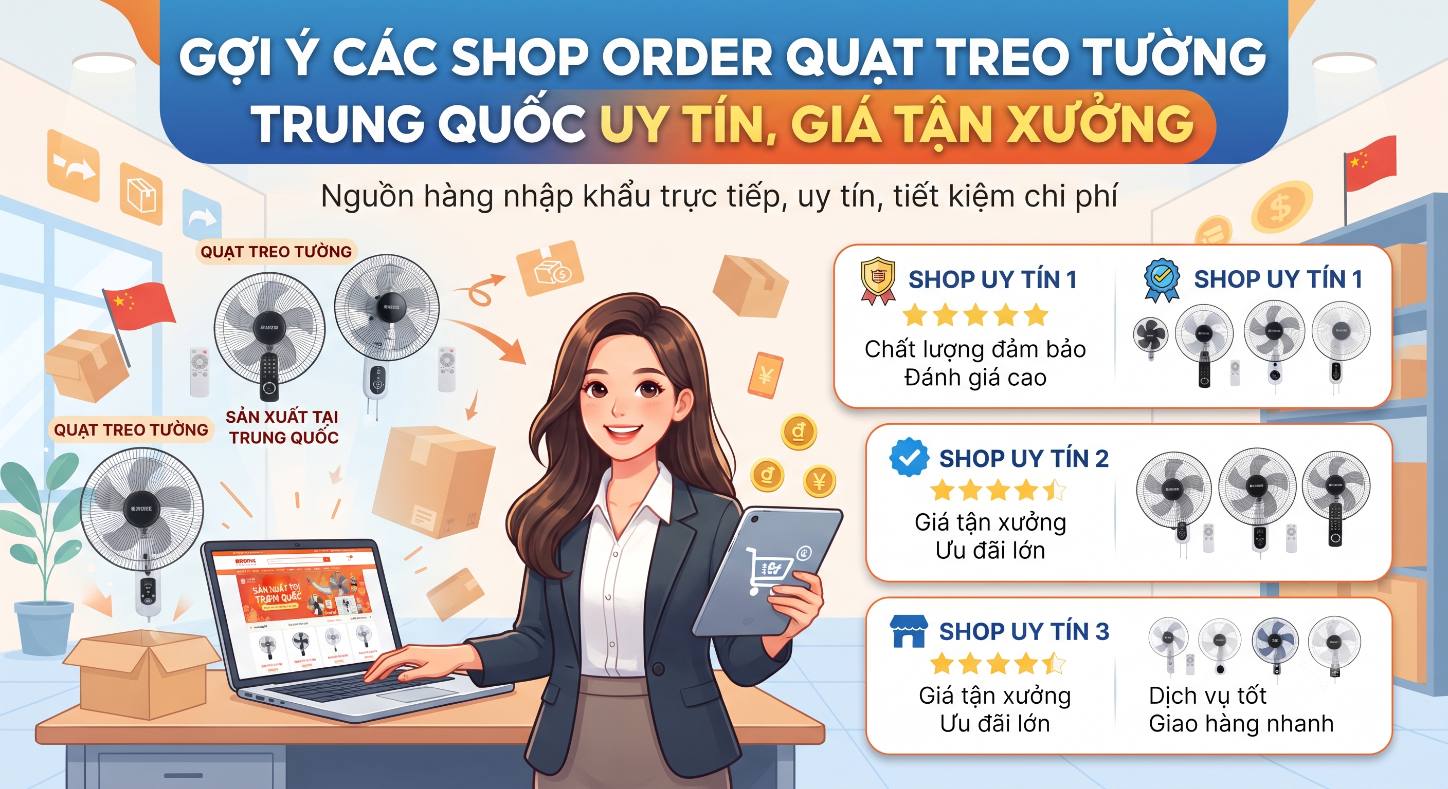 Gợi ý các shop order quạt treo tường Trung Quốc uy tín, giá tận xưởng