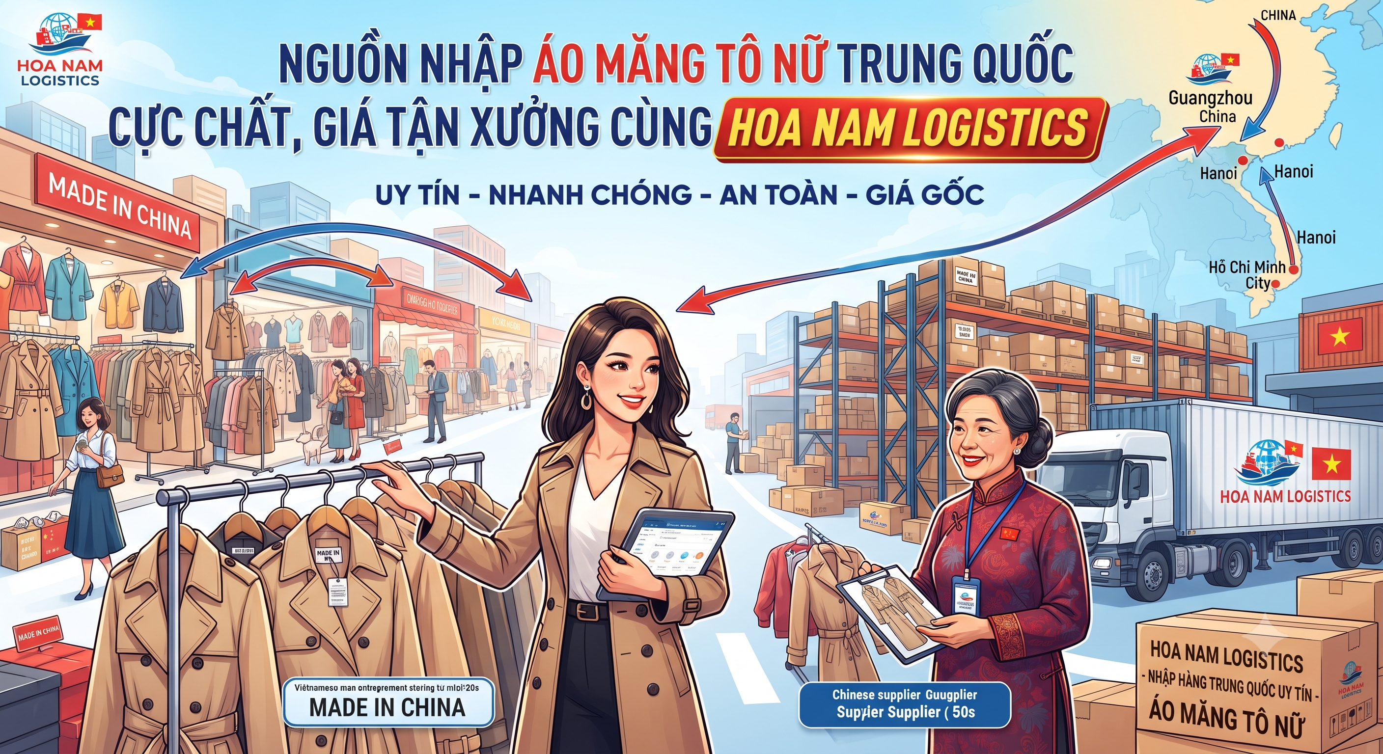 Nguồn Nhập Áo Măng Tô Nữ Trung Quốc Cực Chất, Giá Tận Xưởng Cùng Hoa Nam Logistics