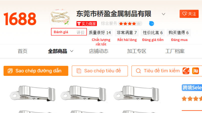 Đánh giá của khách hàng ở đầu trang