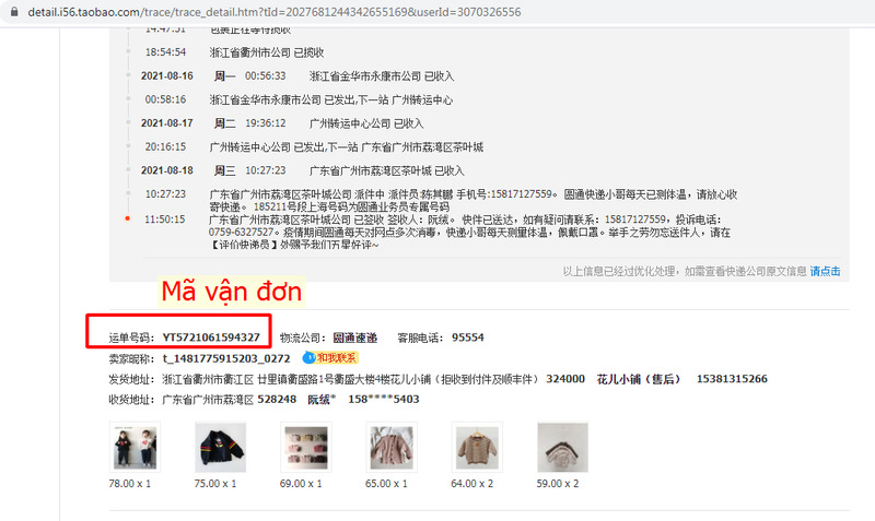 Xem mã vận đơn trong mục thông tin đơn hàng