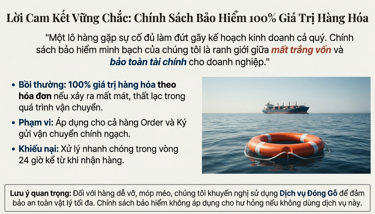 Hoa Nam cam kết bảo hiểm hàng hóa 100% bằng văn bản pháp lý với khách hàng