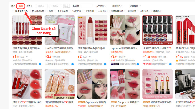 . Cách tìm sản phẩm hot trend 1688 dựa vòa doanh số bán hàng